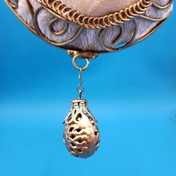 Victorian Bird Ornament Tapestry Gold Beaded Frame Rhinestone Flowers Drop Bead - Picture 5 of 9